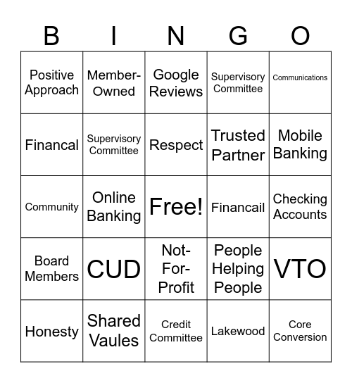 Credit Union of Denver Bingo Card