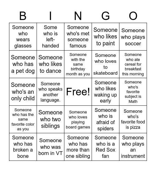 Human Bingo Card