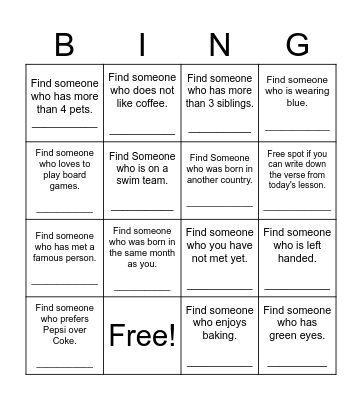 Find Someone Who Bingo Card
