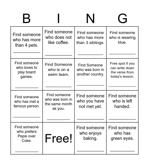 Find Someone Who Bingo Card