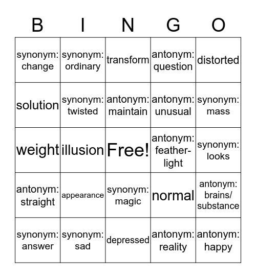 Vocabulary Bingo Card