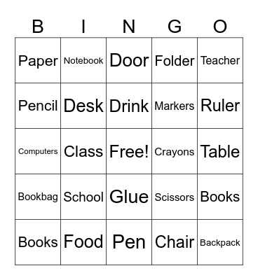 Back to School ESL BINGO Card