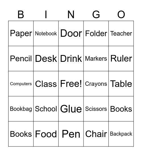 Back to School ESL BINGO Card