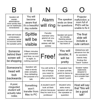 Seminars... Bingo Card