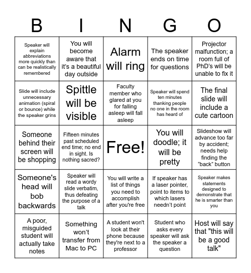 Seminars... Bingo Card