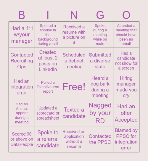 Talent Acquisition Bingo Card