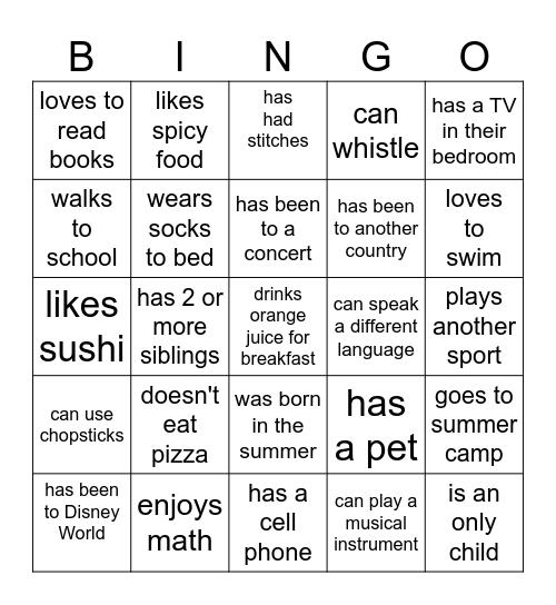 Find Someone Who.... Bingo Card