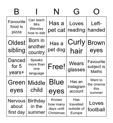 Class mate bingo Card