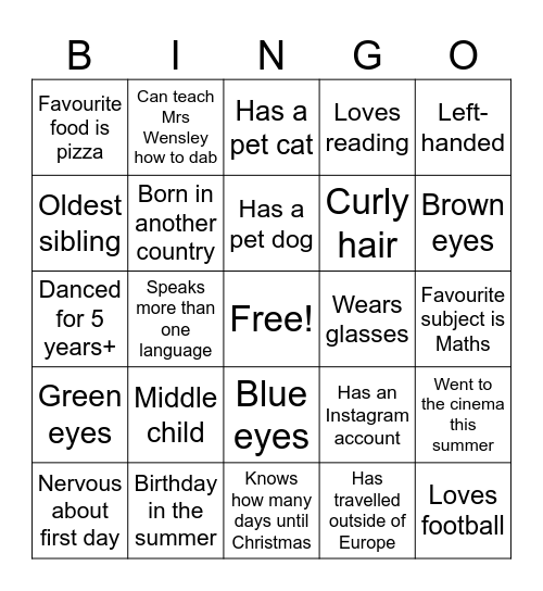 Class mate bingo Card