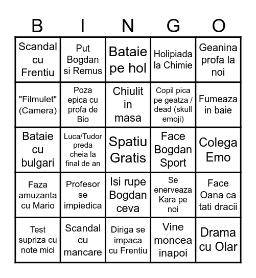 Bingo Scoala Bingo Card