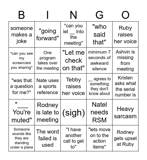 NEO Meetings Bingo Card