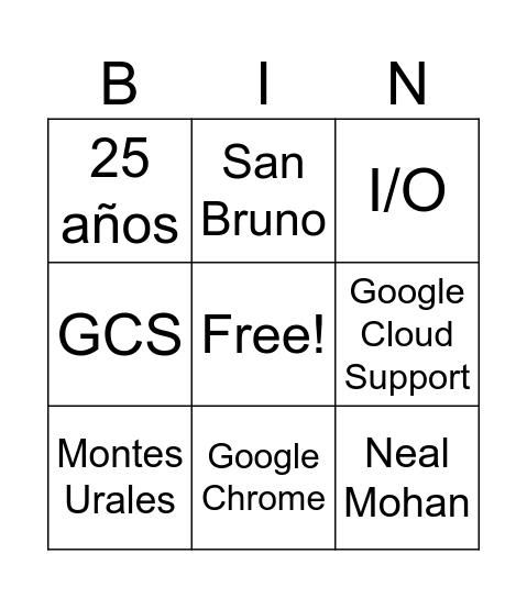 Google Bingo Card