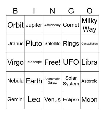 Galaxy Bingo Card