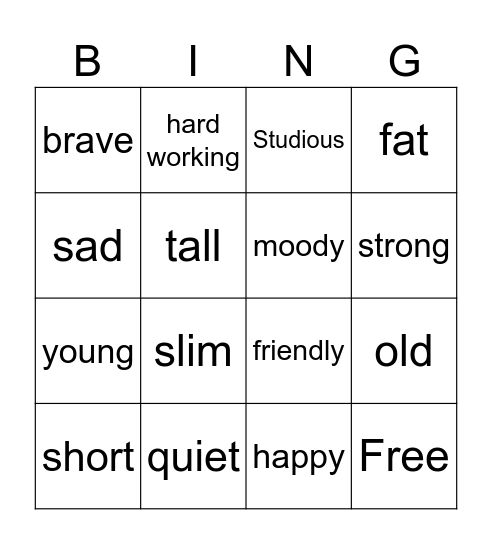 Describing people Bingo Card