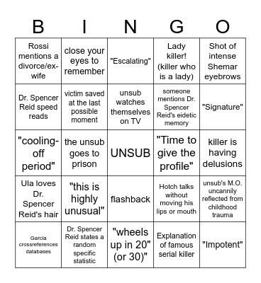 Criminal Minds Bingo Card