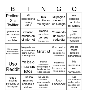 Español 4 Somos Bingo Card
