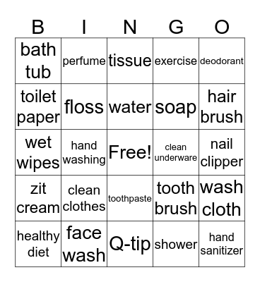 Hygiene Bingo Card