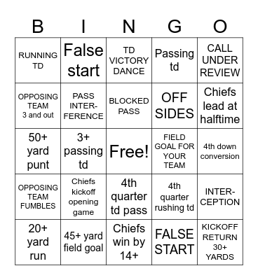 FOOTBALL GAME Bingo Card