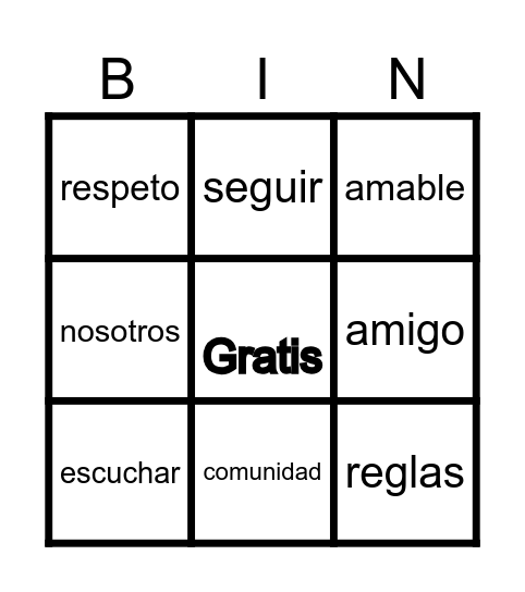 Bingo de Palabras Bingo Card