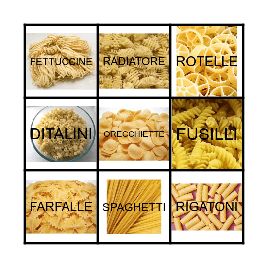 PASTA Bingo Card