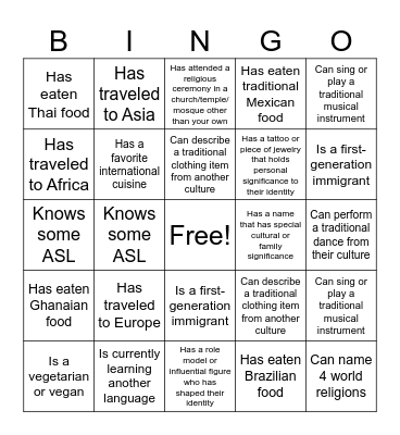 Diversity Bingo Card