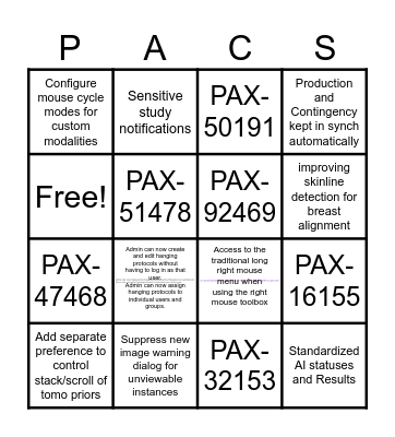 Merge PACS BINGO! Bingo Card