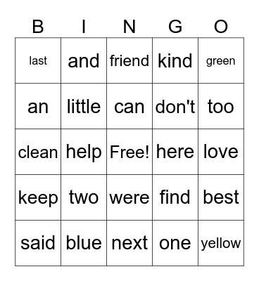 LIST C Bingo Card