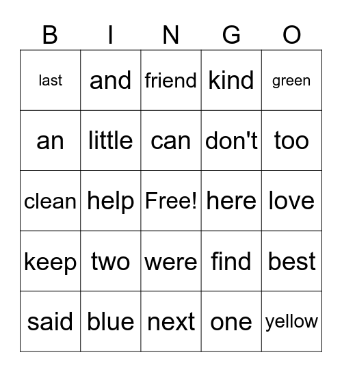 LIST C Bingo Card
