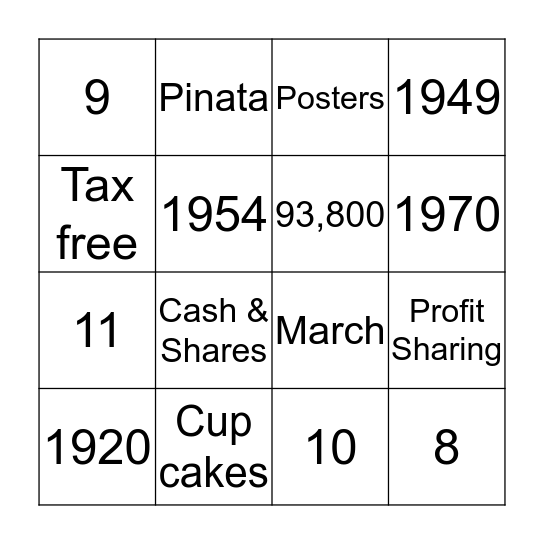 Bonus Day Bingo Card