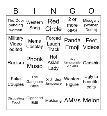 The China Man Bingo Board Bingo Card