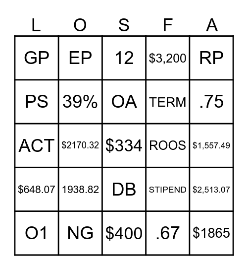 CALCULATING TOPS Bingo Card