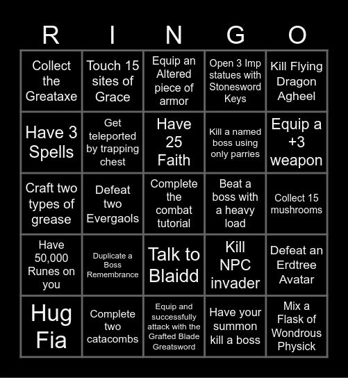 Elden Ring Bingo Card