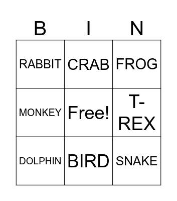Animals Bingo Card