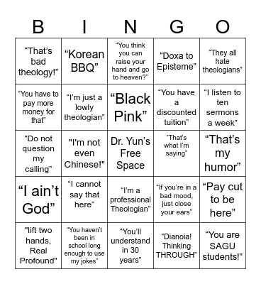 Dr. Yun Bingo Card