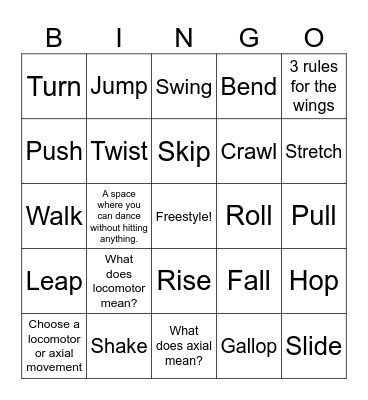 Locomotor or Axial Bingo Card