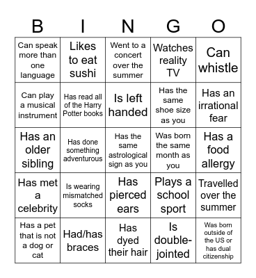 Ice Breakers! Bingo Card