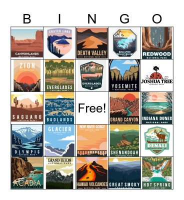 National Parks Bingo Card