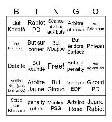 EDF Foot 2024 Bingo Card