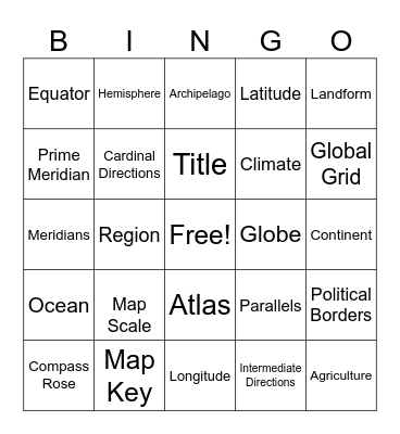 Geo Vocab Bingo Card