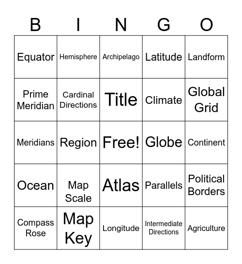 Geo Vocab Bingo Card