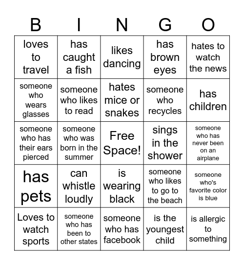 Student Advisory Board BINGO Card