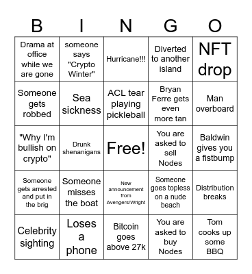 Cruise Bingo Card
