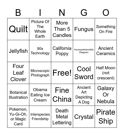 High Dimensional Bingo Card