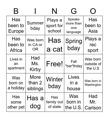 Untitled Bingo Card
