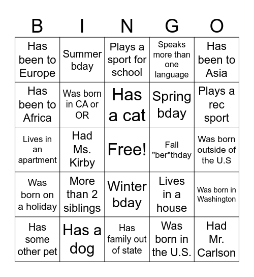 Untitled Bingo Card