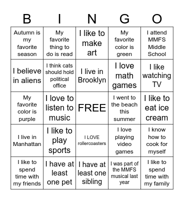 Get To Know You BINGO Card