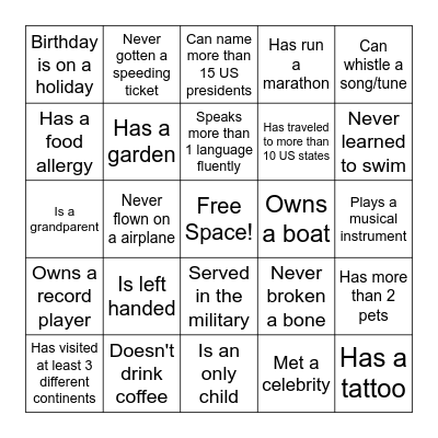 Ice Breaker! Bingo Card