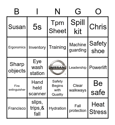 Safety Bingo Card