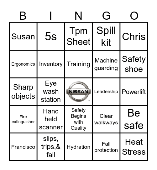 Safety Bingo Card