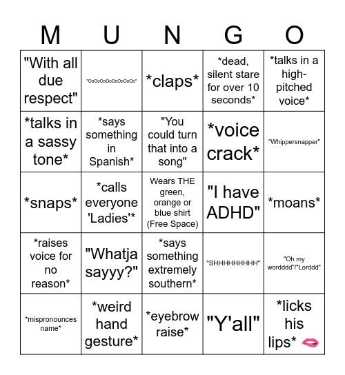 Muns's gosh diddly darn bingo Card